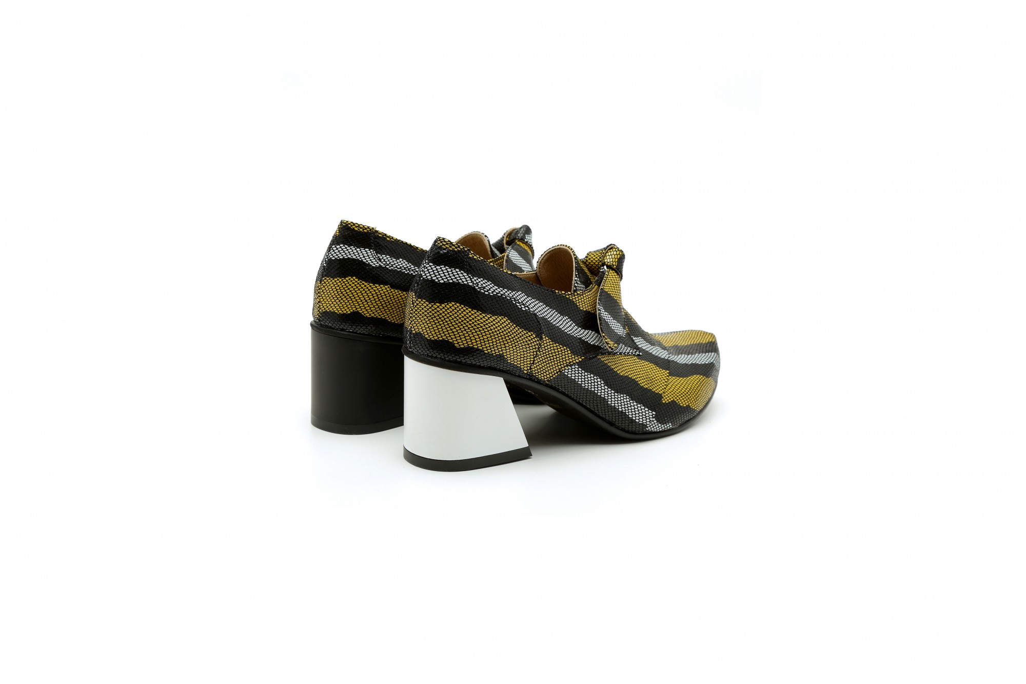 Block heel funky shoes black and yellow
